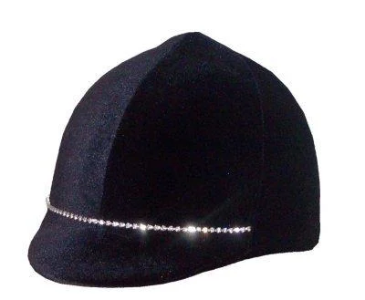 Equestrian Riding Helmet Cover - Rhinestone Black Velvet