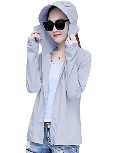 PAODIKUAI Women's Hoodie Zip Front Rash Guard UPF 50+ Sun Protection Shirt Long Sleeve Wetsuit SPF UV Sunscreen Quick Dry Top Light Grey Medium