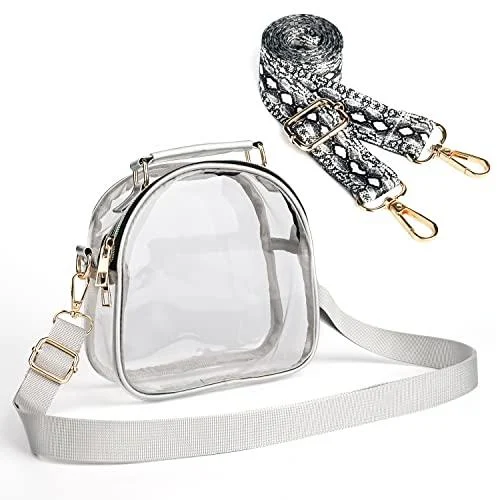 Clear Bag Purse, Crossbody Bag Stadium Approved, See-Through Handbag with 2 Shoulder Straps Silver