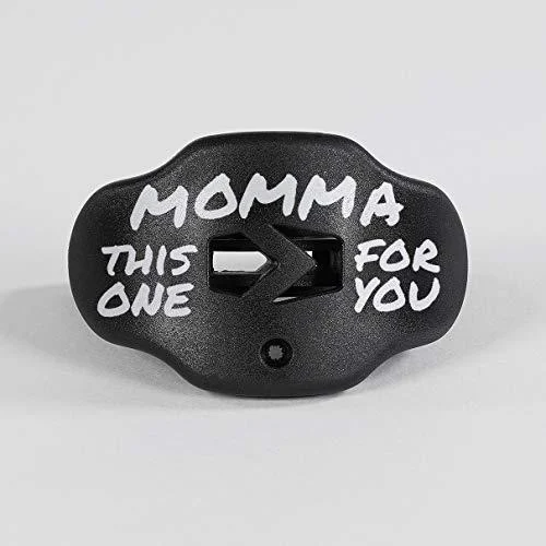 SLEEFS Football Mouth Guard - Lip/Mouthguard with Helmet Strap - Lip/Teeth Protector Mouthpiece - No Boil - for Youth/Adults, Maximum Air Flow, for All Sports - Momma This One for You in Black