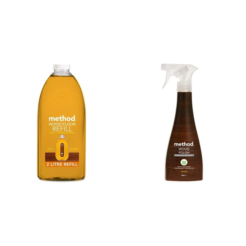 Method Wood Floor Cleaner Almond 739ml (Pack of 1) & Wood Polish Spray Floor Cleaner For Wood Almond 354 ml 2 Litres + Wood Polish Spray
