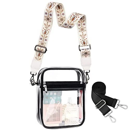 adikaka Clear Bag Stadium Approved - Clear Crossbody Purse Bag for Women with Replacement Strap for Concert, Sport Event White Flower