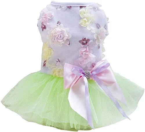 Dog dress puppy skirt dog princess clothes ballet tutu flower wedding lace dress luxury sheet dress for little dog girl (xl green) xl green - Izefia