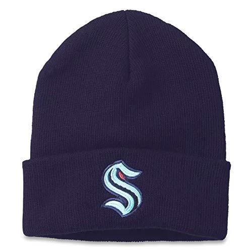AMERICAN NEEDLE Seattle Kraken Team Logo Basic Cuffed Beanie Knit Hat Navy