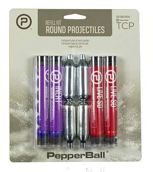 PepperBall Round Projectile Refill Kit, Includes 8G CO2 Cartidges, Inert & Live Rounds .68 Caliber, Compatible with TCP & Mobile Launchers