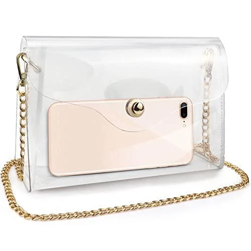Clear Purse for Women, Clear Crossbody Bag Stadium Approved, Clear Handbag Clear Clutch Purses with Magnetic Snap Closure Clear Purse-gold