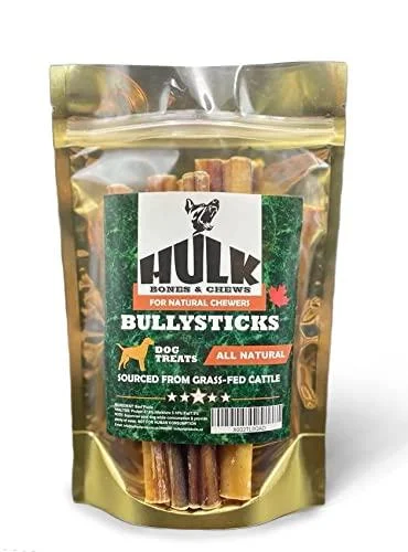 HULK Pet Products 6-inch Bully Sticks for Dogs (Pack of 5) - Natural Scent & Long Lasting Dog Dental Chew Made of Beef Pizzle Sourced from Grass-Fed Cattle with No Artificial Flavor 1 count (Pack of 5)
