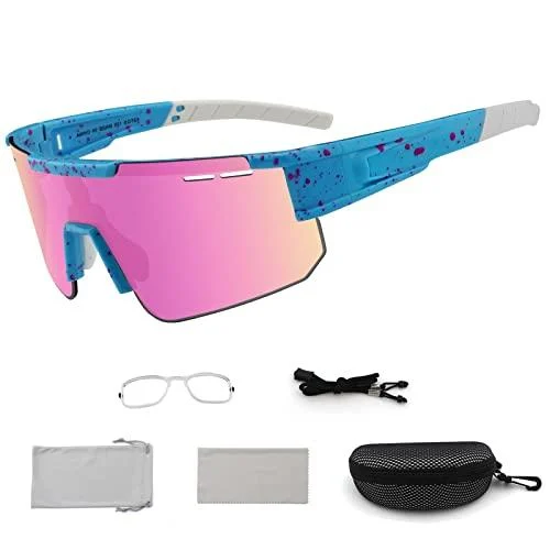 BangLong Cycling Sunglasses, UV 400 Eye Protection Polarized Baseball Sports Running Bike Glasses for Men Women Pink Lens