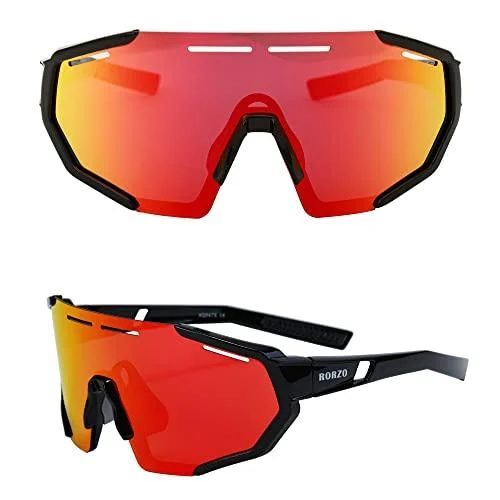 Rorzo Youth Baseball Shield Sunglasses Lightweight Sports Youth Sun Glasses for Cycling, Softball, Rowing, Golf& Running Photochromic Red
