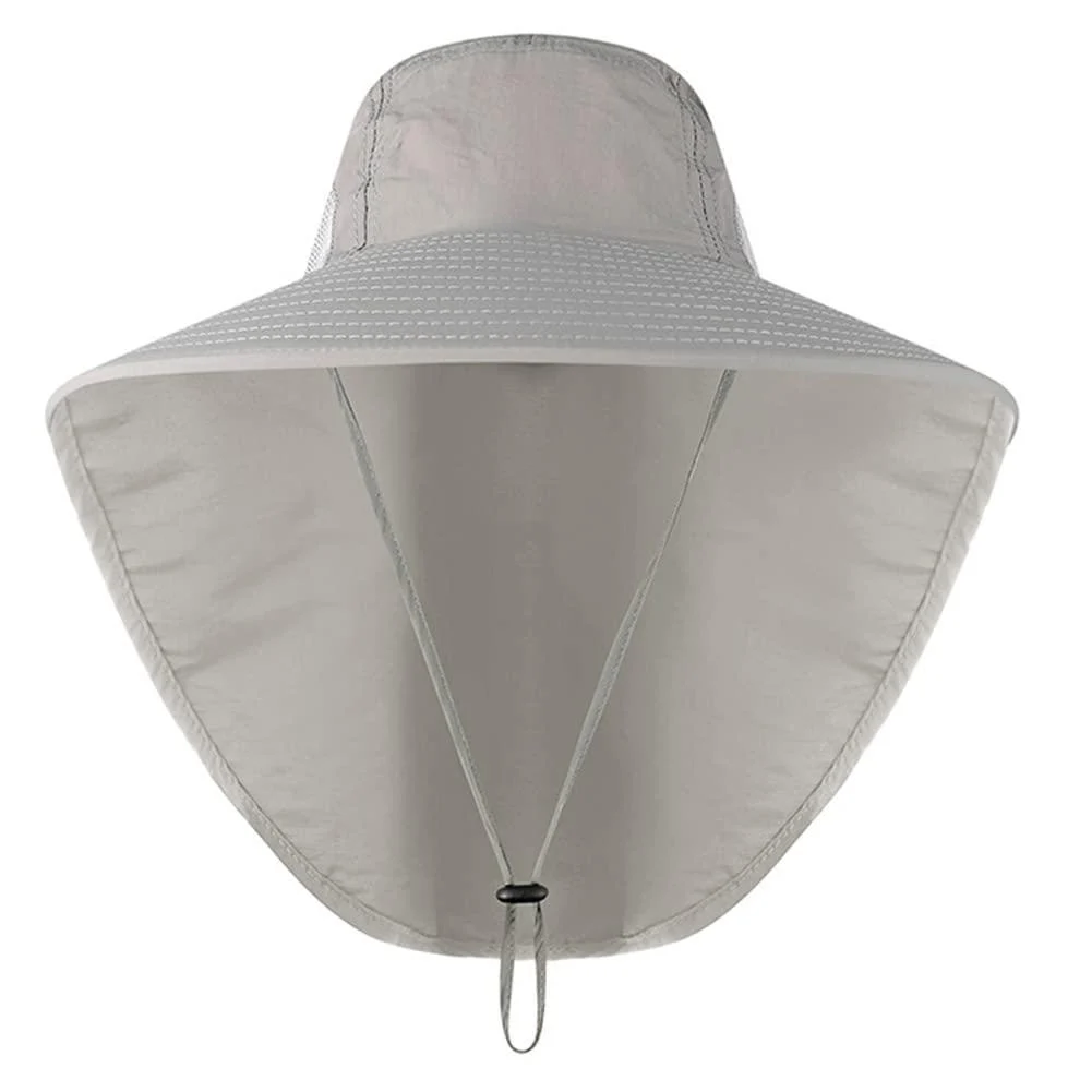 Wide Brim Sun Hat with Neck Flap, Adjustable Outdoor 50+UPF Protection Safari Cap Womens Mens Hiking Fishing Hat Grey - Exemaba