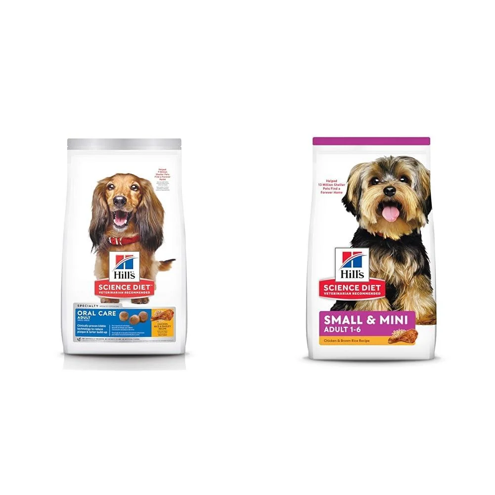 Hill's Science Diet Adult Oral Care Chicken Rice & Barley Recipe Dry Dog Food for dental health 15 lb Bag & Adult Small & Mini Chicken & Brown Rice Recipe Dry Dog Food 15.5 lb bag 6.8 kg (Pack of 1) Dry Dog Food+Dry Dog Food 15.5 lb bag