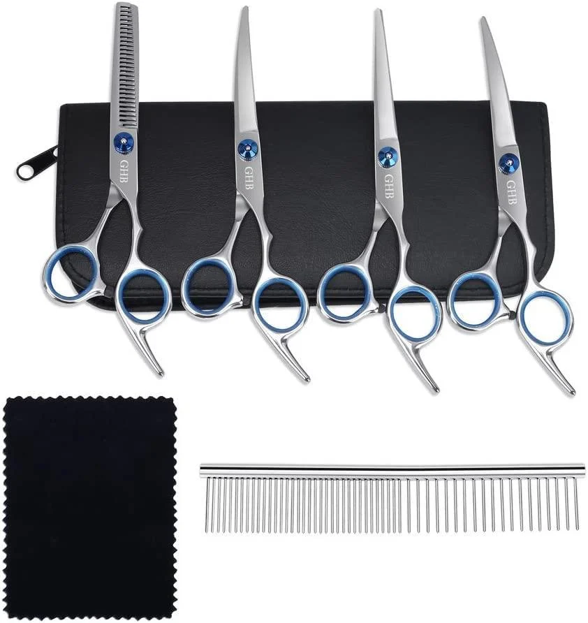 GHB Dog Hair Scissors Dog Scissors with Thinning Scissors for Coat Care 5 Pack for All Dogs Cats Cutting and Grooming