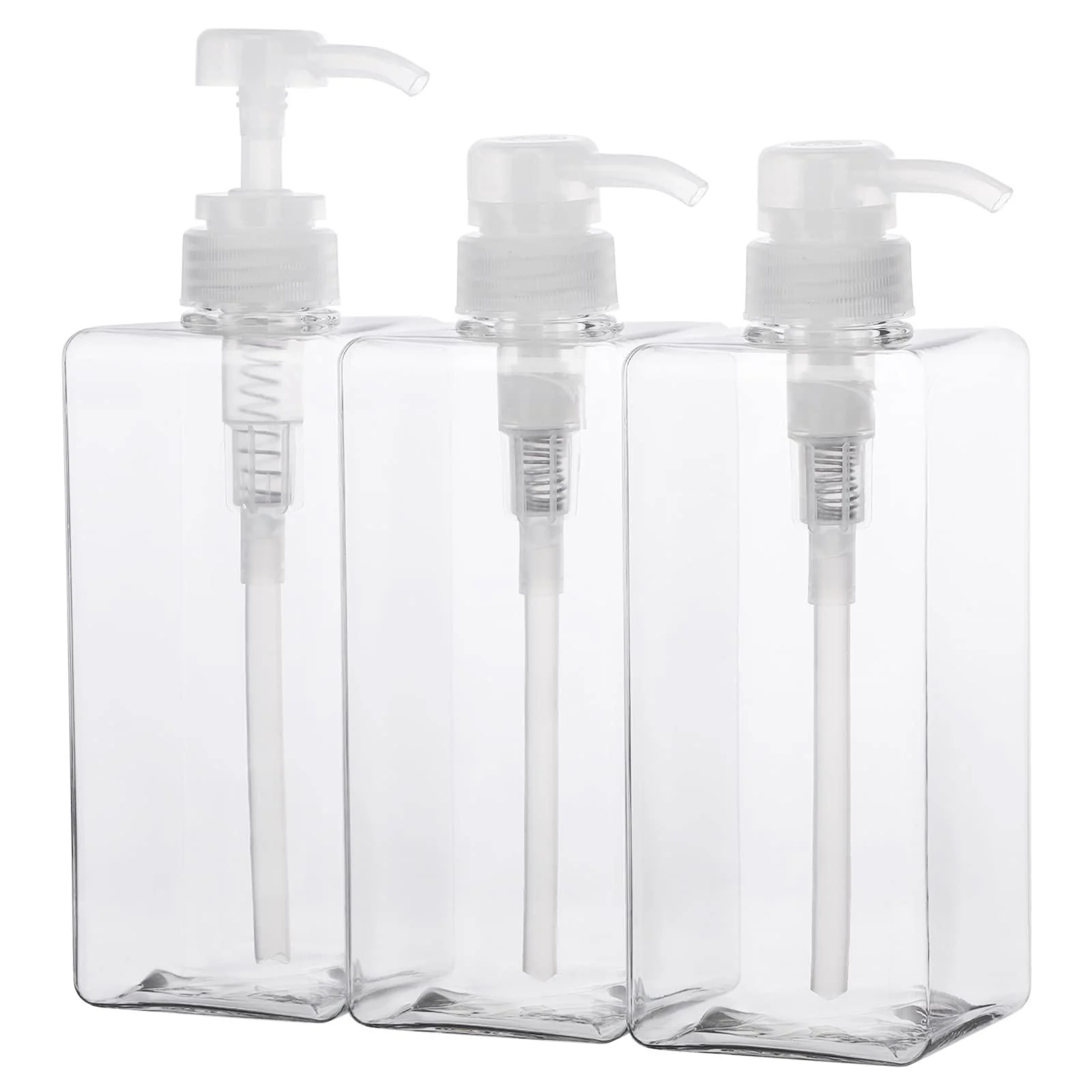 Suream 650 ml refillable shampoo bottle for shower large capacity conditioner dispenser for bathrooms plastic pump bottles for lotion body moisture massage oil soap 3 pieces transparent 650ml/3PC