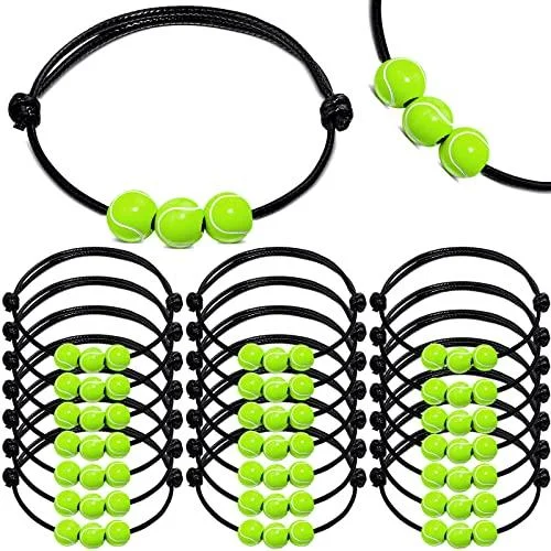 30PCs Sport Theme Charm Bracelets with Soccer Baseball Basketball Softball Beads Bracelet Sport Party Favors Adjustable Inspirational Bracelets TennisA - Aoocoeo