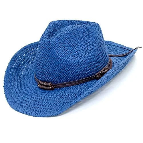 Old Stone Straw Cowboy Cowgirl Hat for Men Women Wide Brim Sun Hat Western Style Chloe Denim - OLDSTONE QUALITY