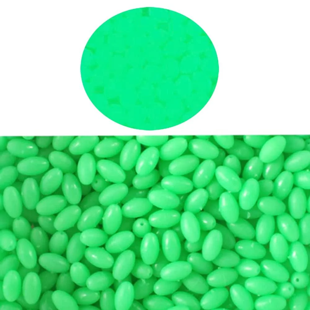 NA 1000pcs/lot Green Glow Fishing Beads Eggs Plastic Luminous Oval Egg Bead Tool Jigs Rigging Soft/Hard Artificial Fishing Tackle Tools Eggs Sea Fishing Lure Tackles Soft(3mmx4mm)1000pcs
