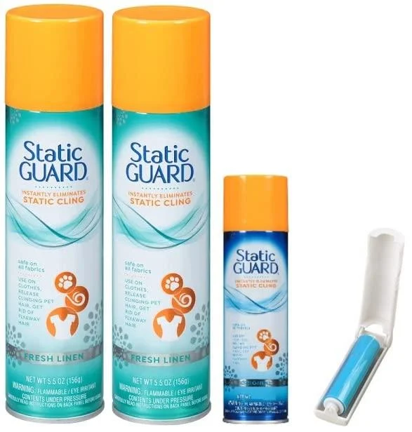 Static Guard Spray Fresh Linen 5.5 Ounce and Original 1.4 Ounce (Pack of 3) - with Make Your Day Travel Size Lint Roller