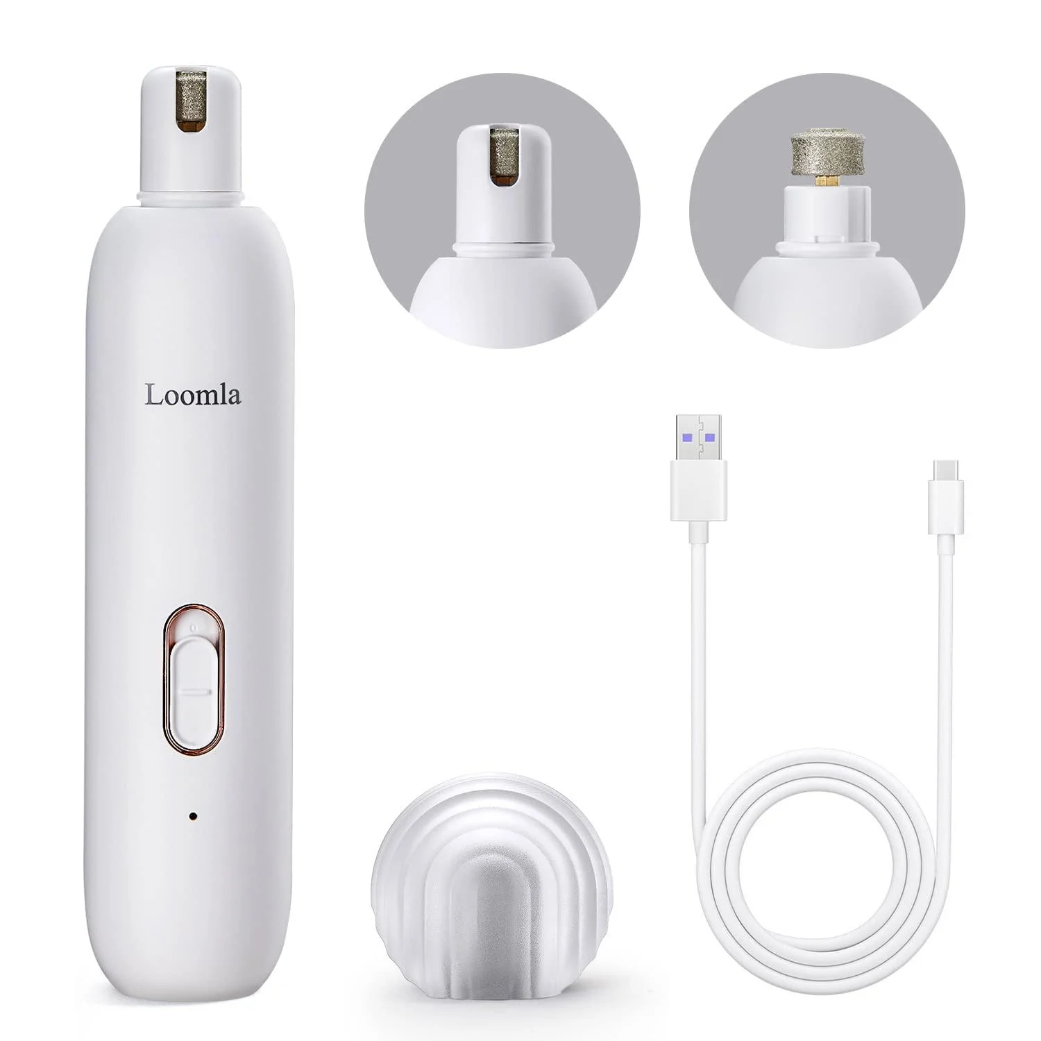 Loomla Dog Nail Grinder Upgraded - Professional 2 Speed Dog Nail Trimmers with Low Noise, USB Rechargeable Pet Nail Grinder, Paws Grooming and Smoothing for Dogs, Cats and Small Animals White
