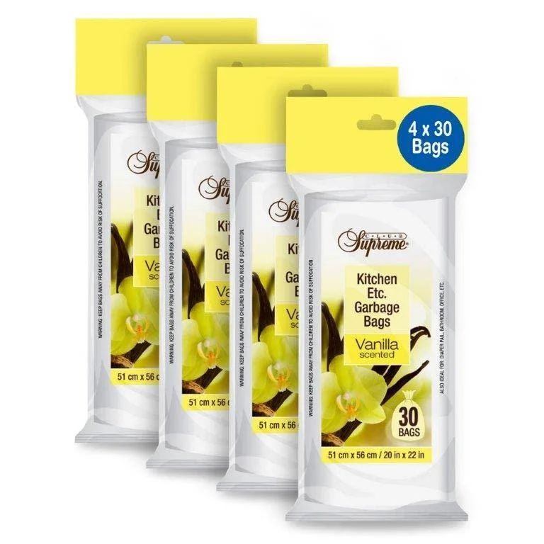 Club Supreme Vanilla Scented Kitchen Clear Garbage Bags - Small Plastic Trash Bags for Kitchen Etc - 51 X 56 Cm/20 X 22 In - 21 Liters Transparent 32 Count (Pack of 4)