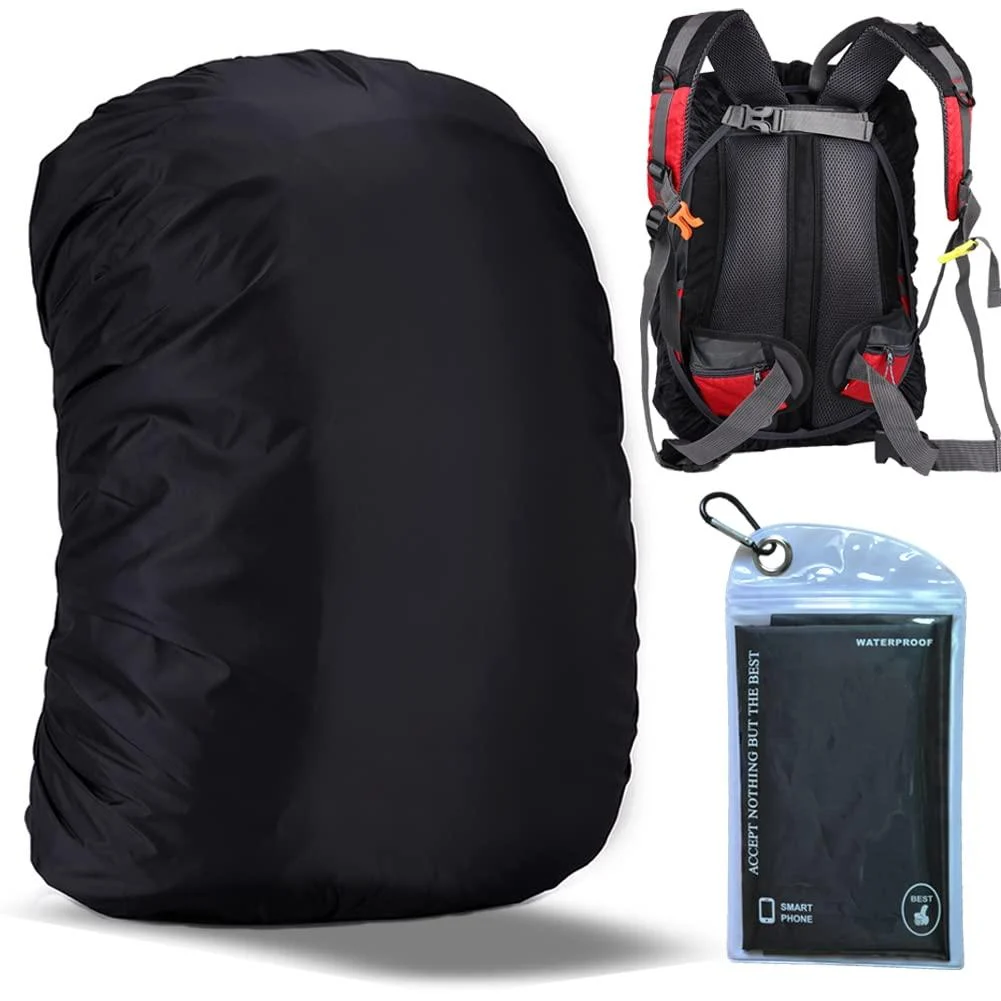 Evotopf Waterproof Backpack Rain Cover with Adjustable Anti Slip Buckle Strap & Sliver Coating Reinforced Inner Layer for Camping, Hiking, Traveling, Hunting, Biking and More, 15L-25L(Black)