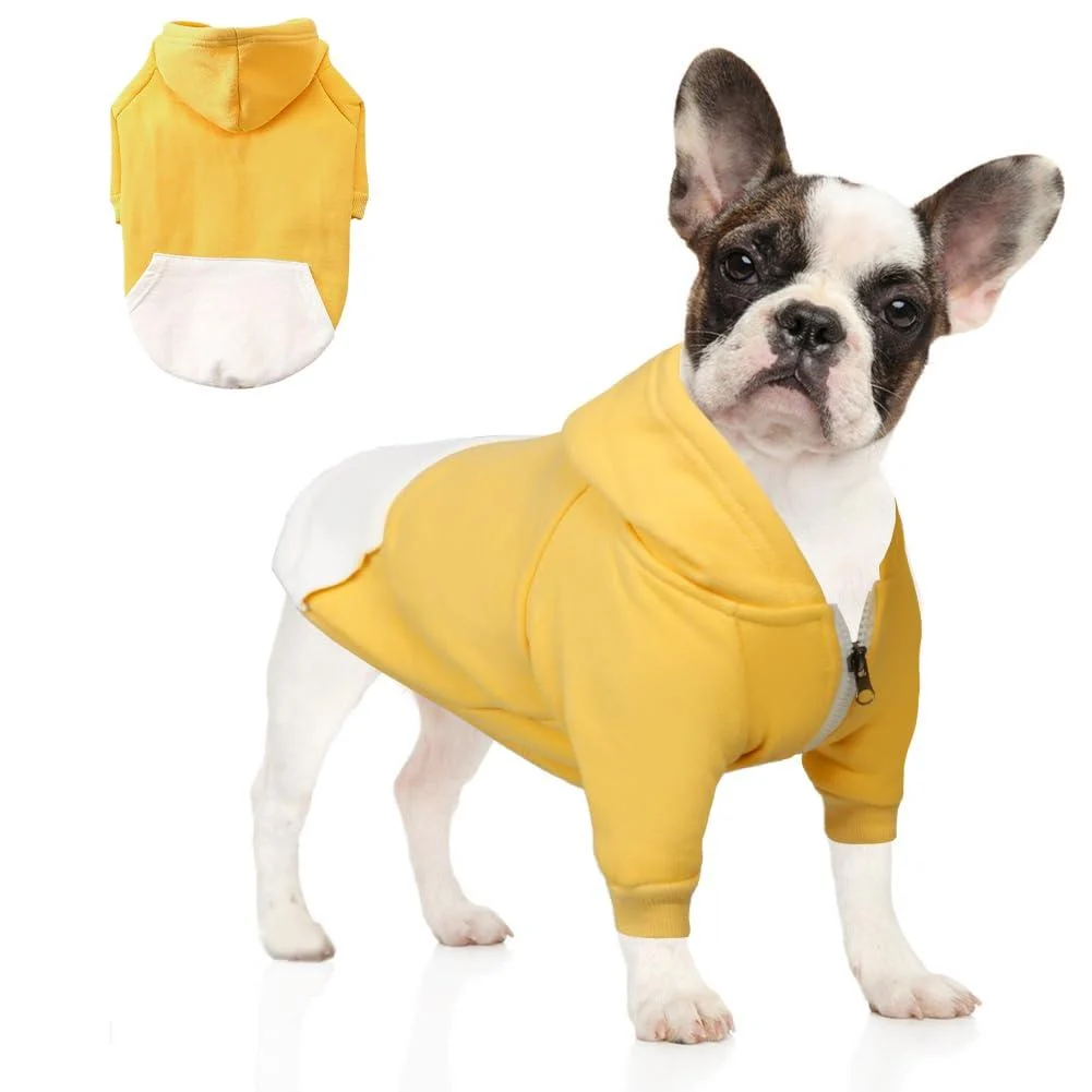meioro zipper hooded pet clothes dog cat clothing cute pet clothes warm hood French bulldog pug (m yellow) m yellow yellow
