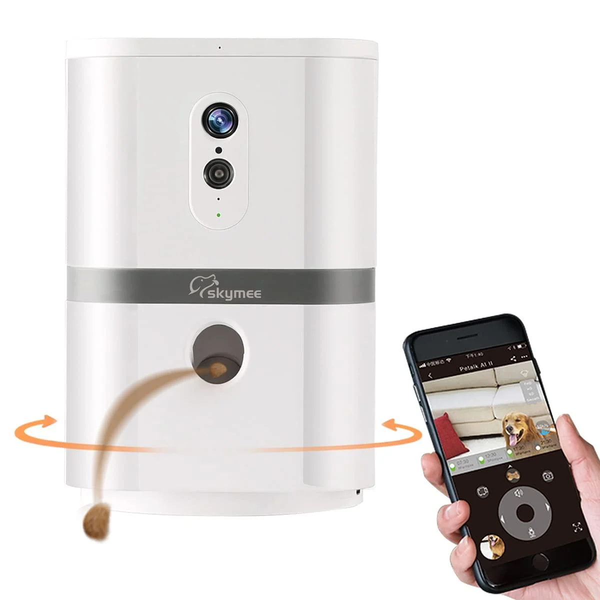 SKYMEE Petalk AI II Dog Camera Treat Dispenser, WiFi Remote Pet Camera with 180 PTZ and Night Vision, Compatible with Alexa