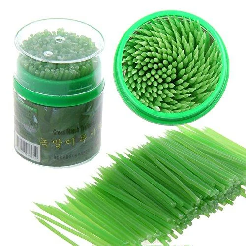 Funnytoday365 Beige/Green Korean Crystal Corn Starch Toothpick Mondadientes Edible 200Pcs In Plastic Box
