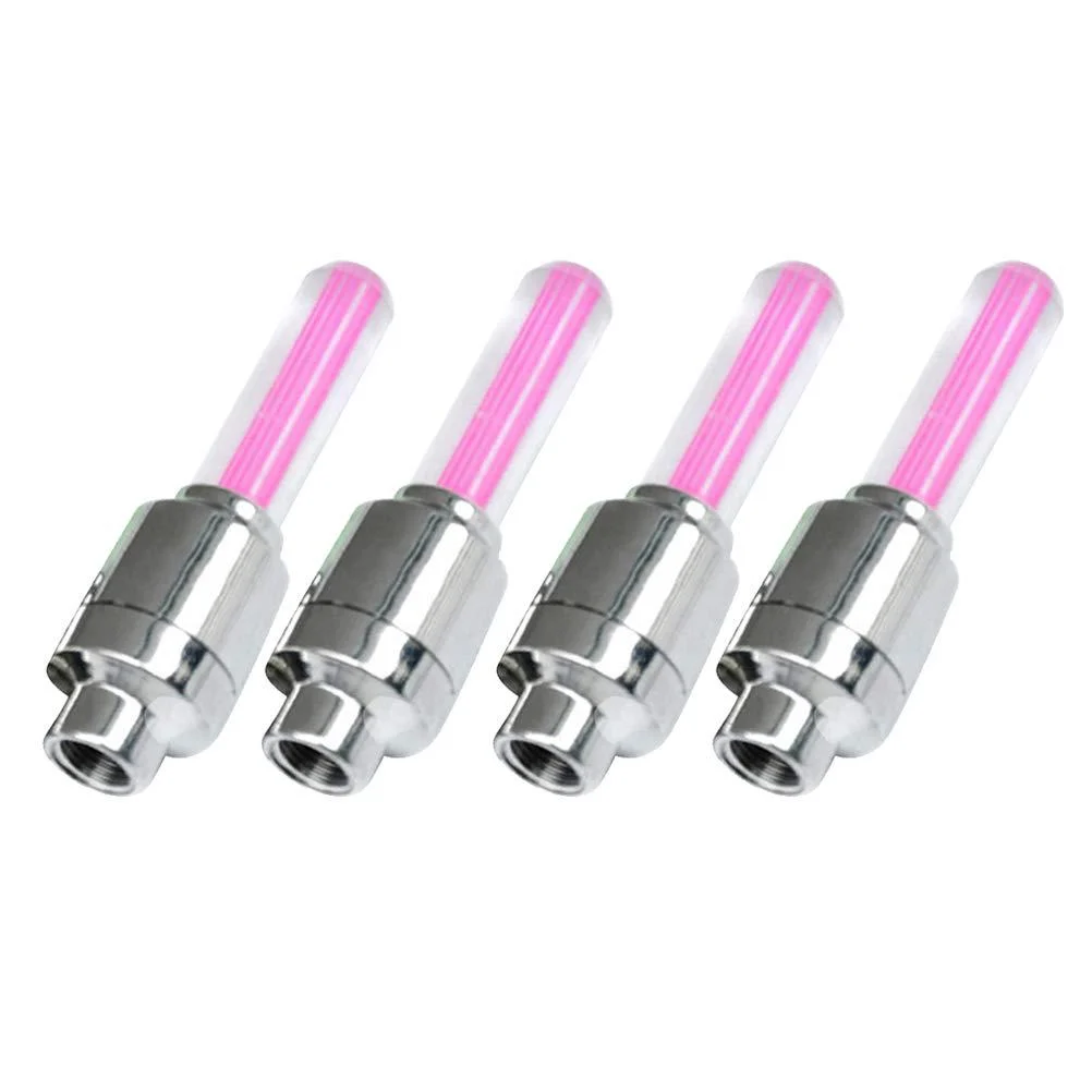Vosarea 4pcs Wheel Lights Tire Valve Cap Light for Car Bike Bicycle Motorcycle (Pink)