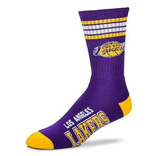 For Bare Feet NBA 4 Stripe Deuce Crew Men Socks-Los Angeles Lakers-Large (10-13)