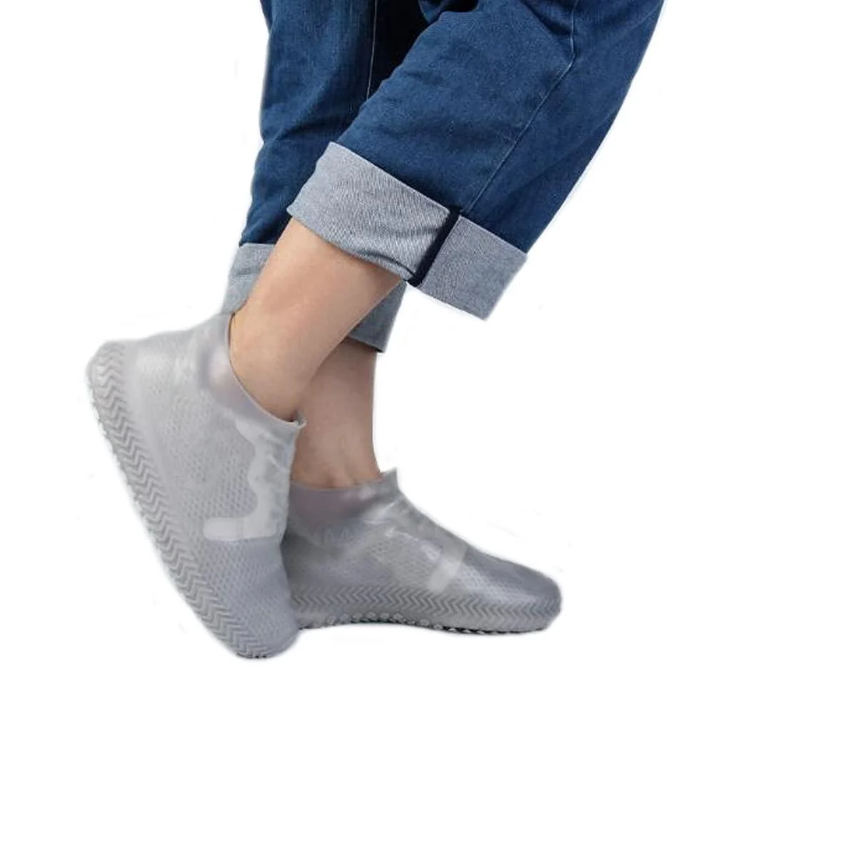 Flyusa FZBNSRKO Waterproof Rain Shoe Covers,Reusable Silicone Shoe Covers Foldable Non Slip Cycling Outdoor Shoe Covers for Men Women Kids Grey Large