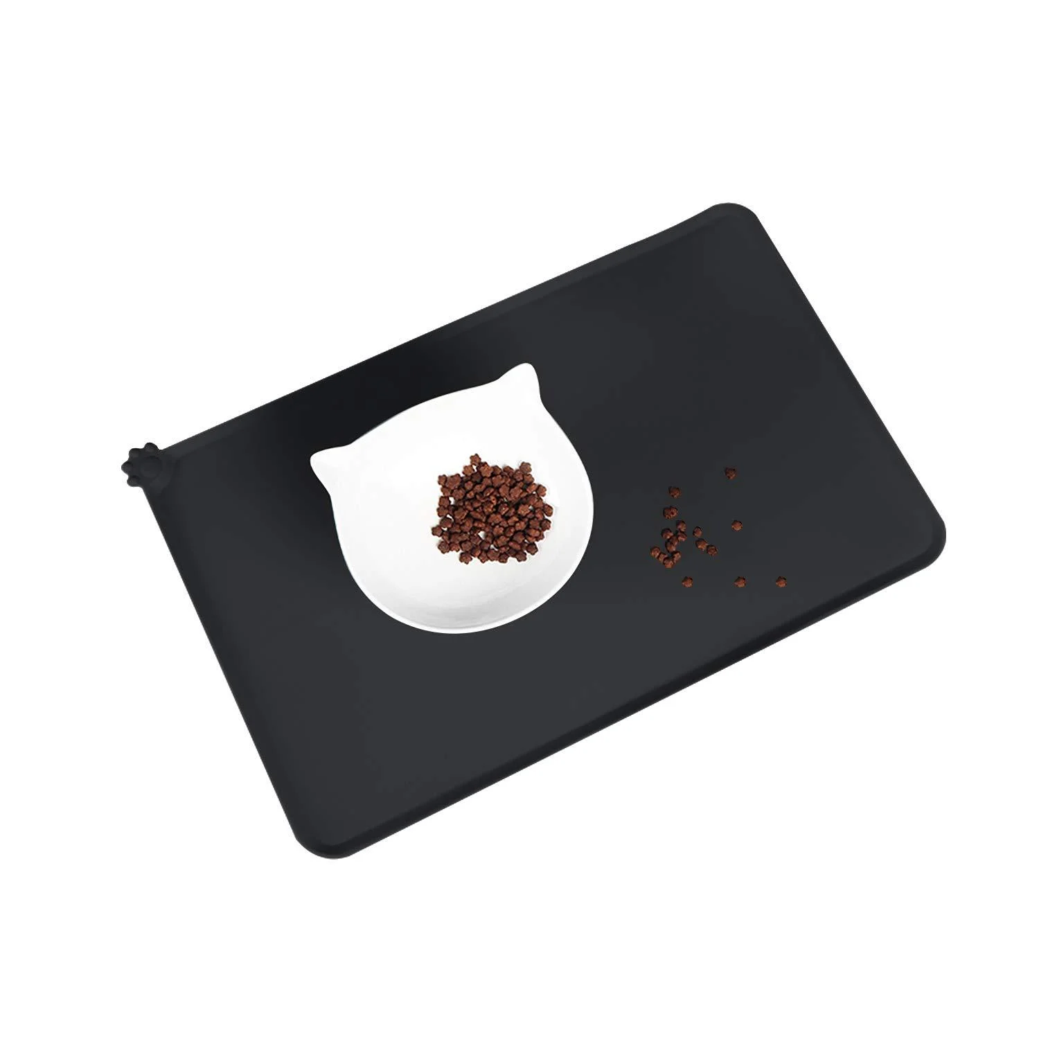 Elaikka Silicone Pet Food Mat Non-Slip Easy Clean Waterproof 19x12Large with Raised Edge for Dog Cat Feeding Mats Black Large Black1