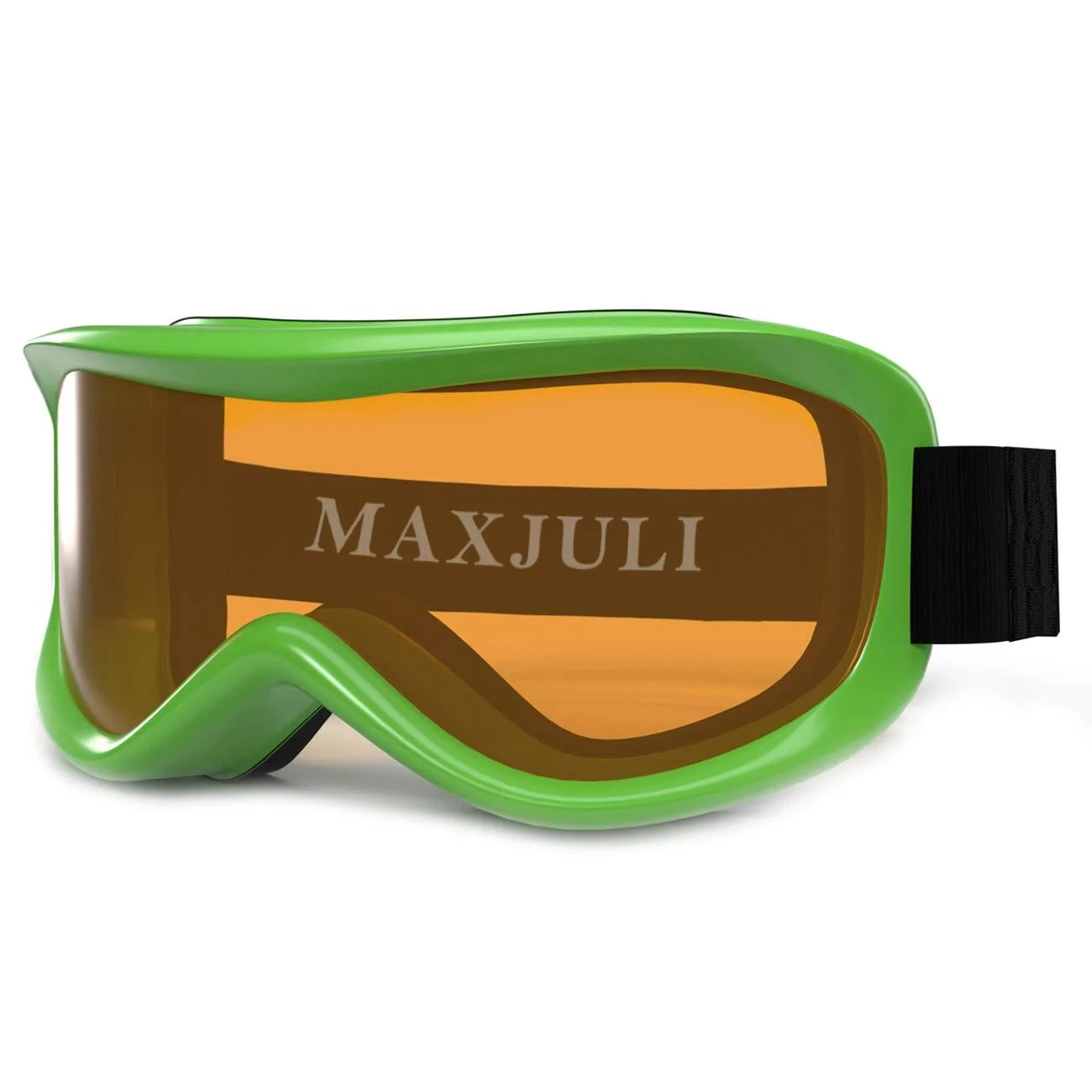 MAXJULI Kids Ski Goggles - Helmet Compatible Snow Goggles for Baby &Toddler with 100% UV Protection Age 0-4 4301 Green Frame Orange Lens (Vlt 38.1%)