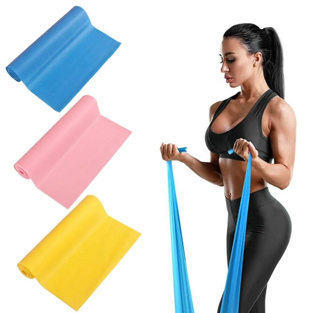 Resistance Bands Exercise Bands Physical Therapy Bands for Strength Training Yoga Pilates Stretching Stretch Elastic Band with Different Strengths Workout Bands for Home Gym 4.9FT Blue/Pink/Yellow - CANELIA