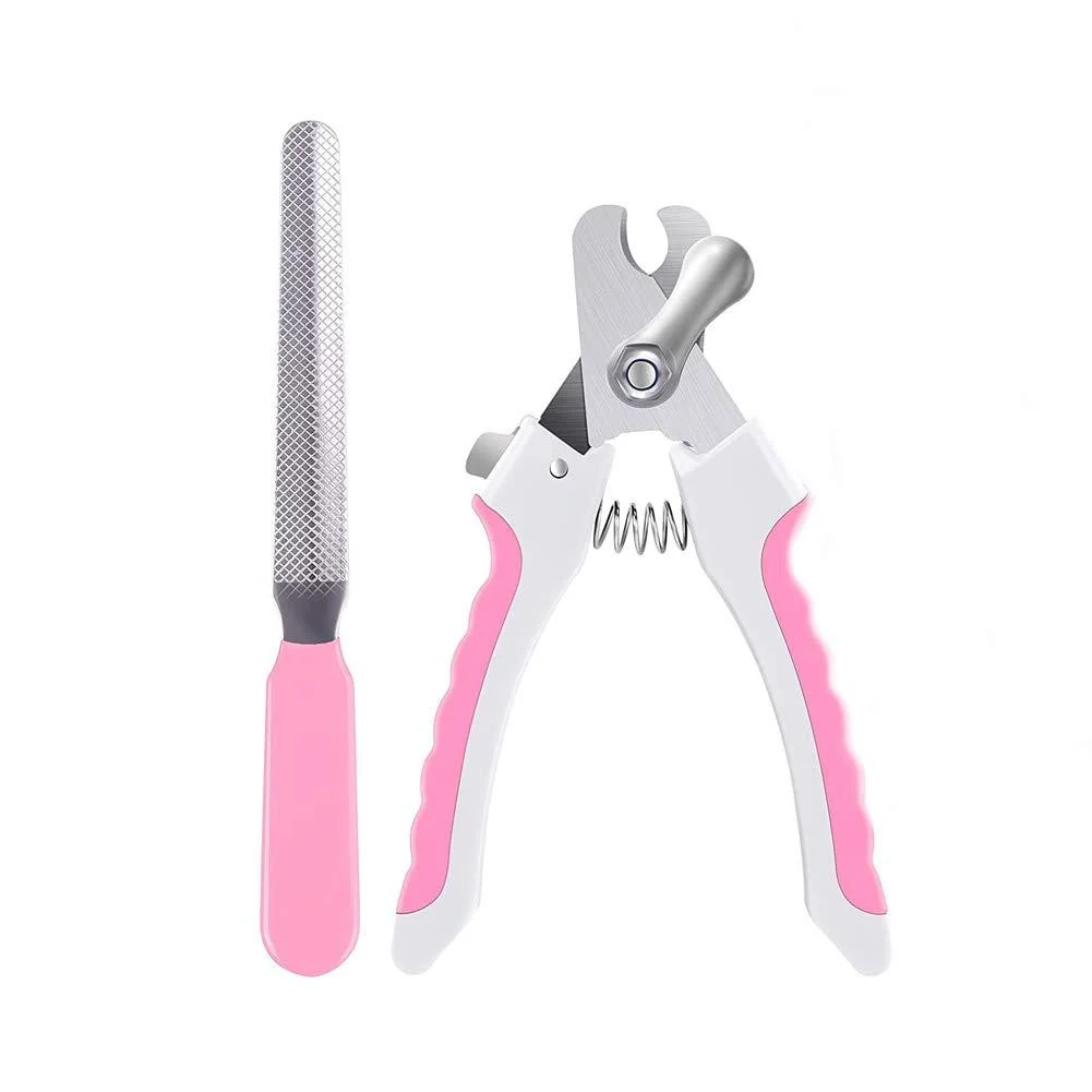 TopE Professional Pet Nail Trimmer with Safety Guard to Avoid Over-cutting Include Nail Clipper and Nail File for Small and Medium Dogs Cats Rabbits Birds Pink
