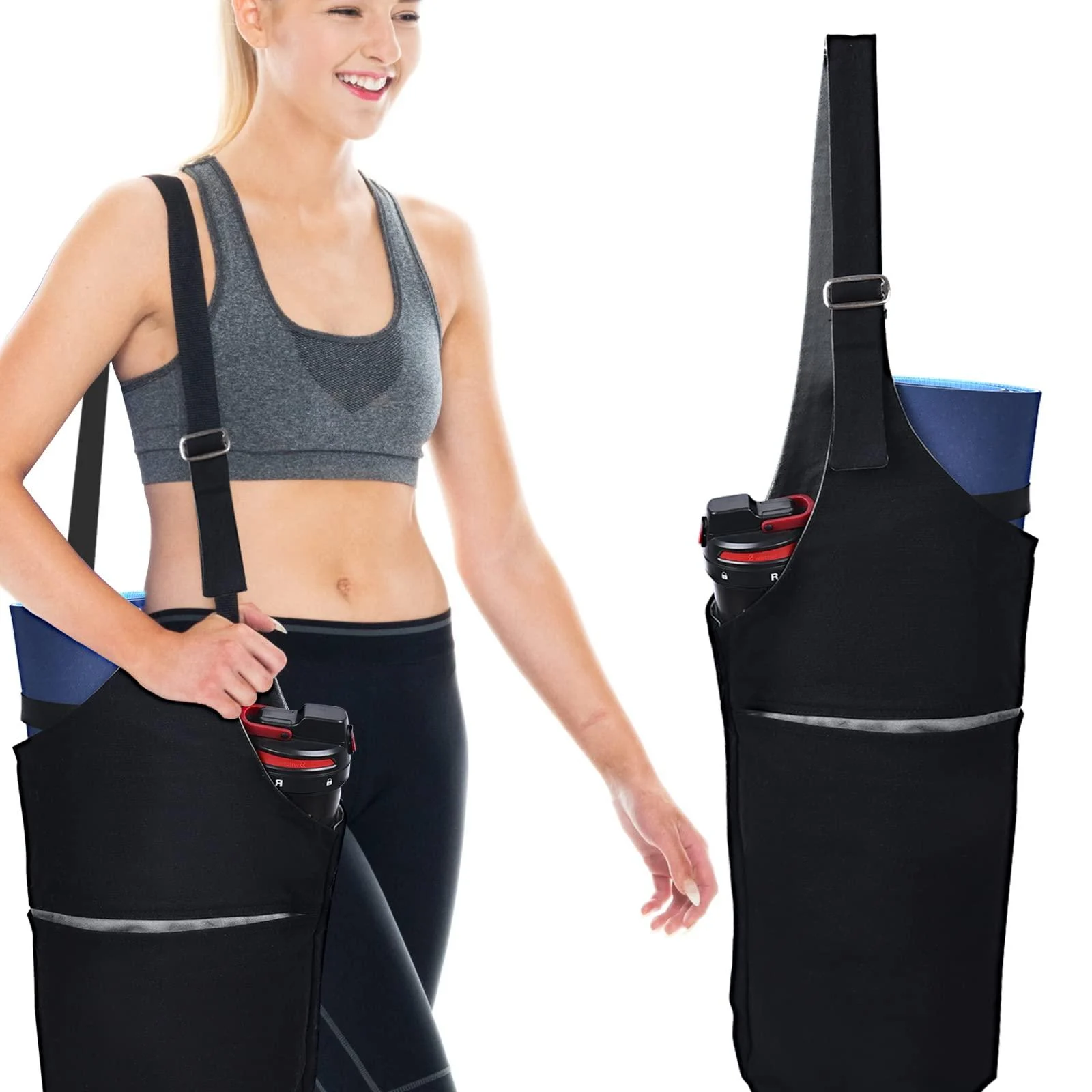 Yoga Mat Bag,40" x15 Large Size Yoga Mat Carrier,Reversible Design,Zipper Pocket,Fits Most Size Mats - NA