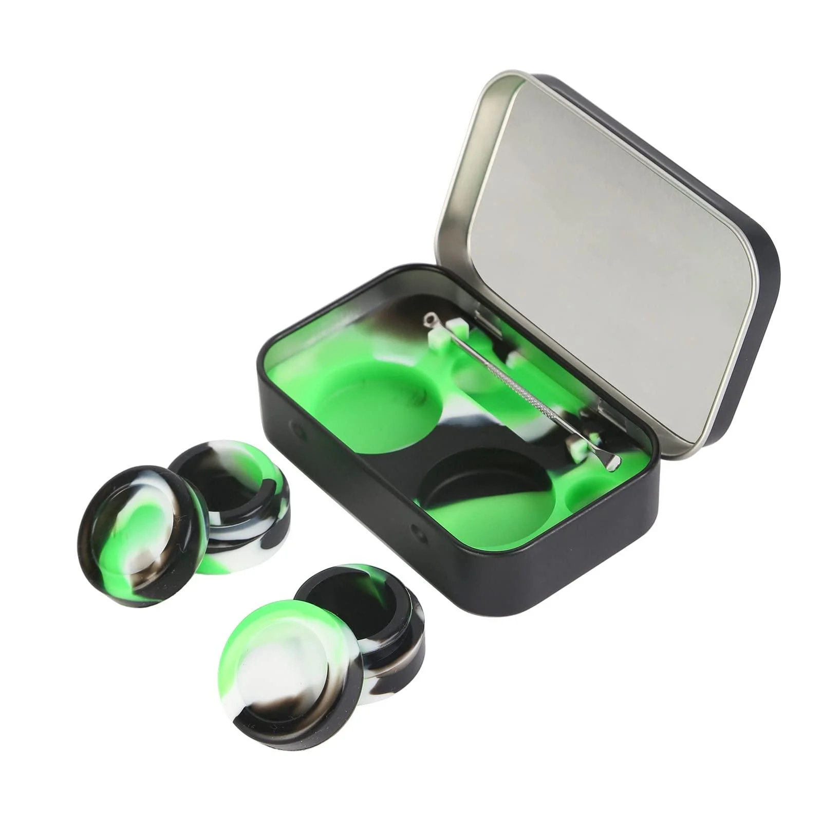 HOKING Collector Wax Carving Kit Portable Storage Wax Case - 2 pcs Non-Stick 5 ml Silicone Container Jars with Extra Stainless Steel Spoons Double-Headed Multicolor