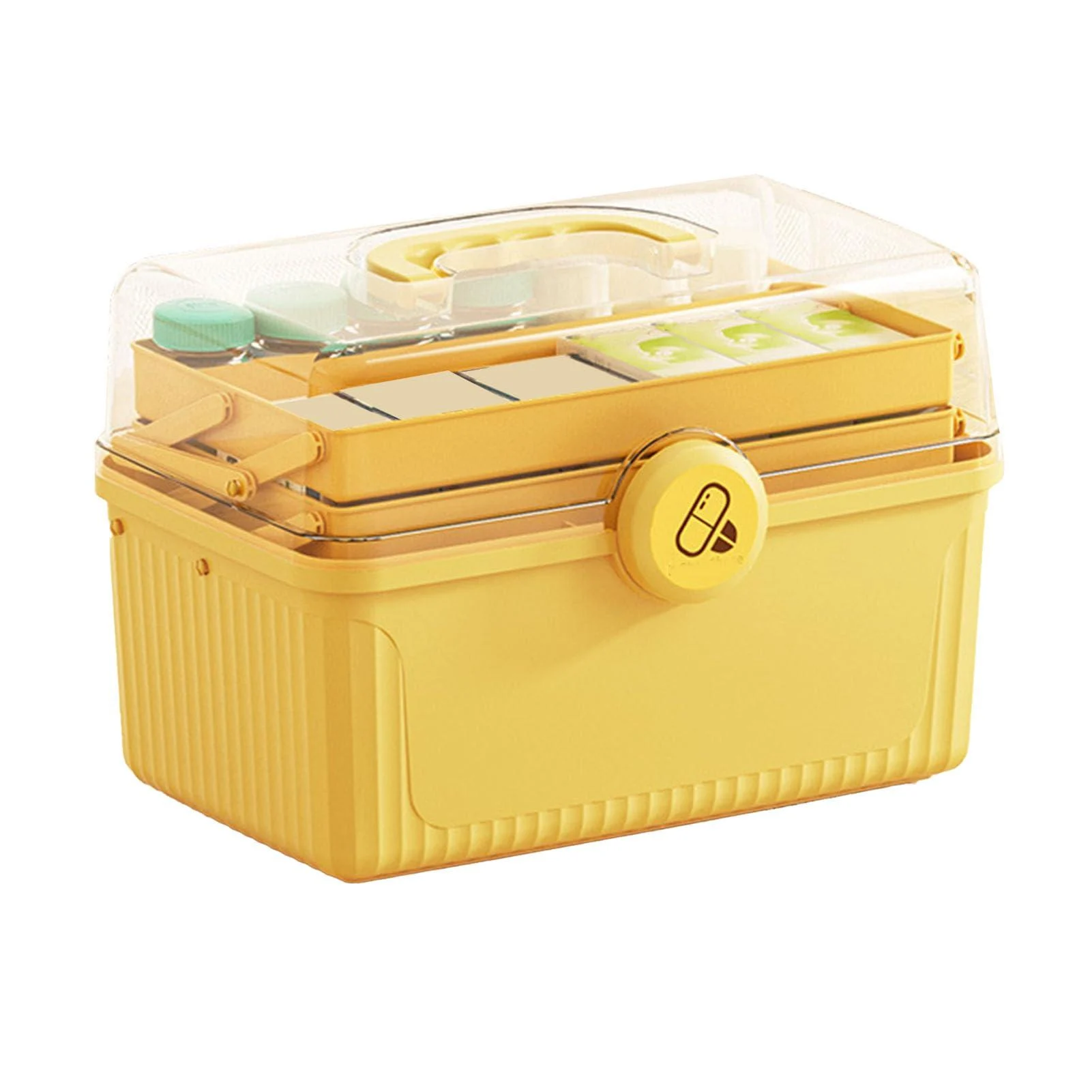 Large Capacity Medicine Storage Box 3 Layers Shockproof Portable Waterproof Medicine Box for Home Outdoor Use (Lemon Yellow) - Zerodis