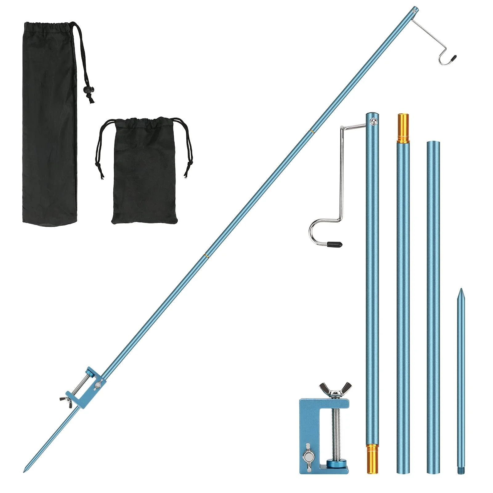 WIOR Camping Lantern Stand 47 Inch Collapsible Aluminum Alloy Lamp Stand with Stake and Hook Height Adjustable Lantern Pole Hanger for Outdoor Picnic Fishing Backpacking Camping BBQ - Navy Blue