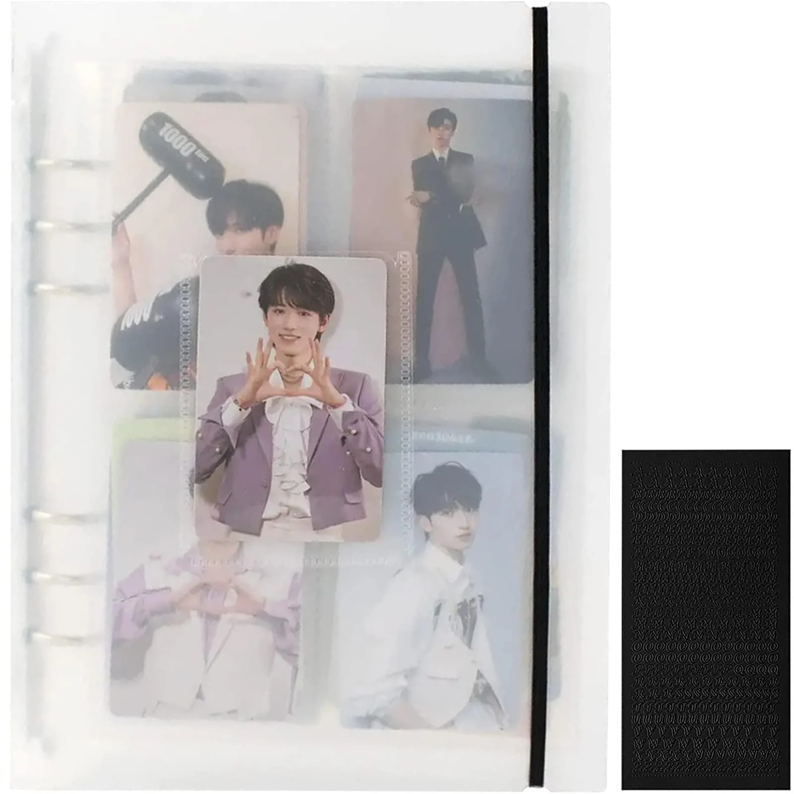 A5 Photocard Binder with 25 Pcs Inner 6 Ring, Korean Pop Photocard Holder Book, Photocard Album, Clear K-Pop Album Photo Card Binder Book, 4 Photo Style Photo Card Album 1 Set with 1 Letter Sticker Clear - 1 Set & 1 Sticker