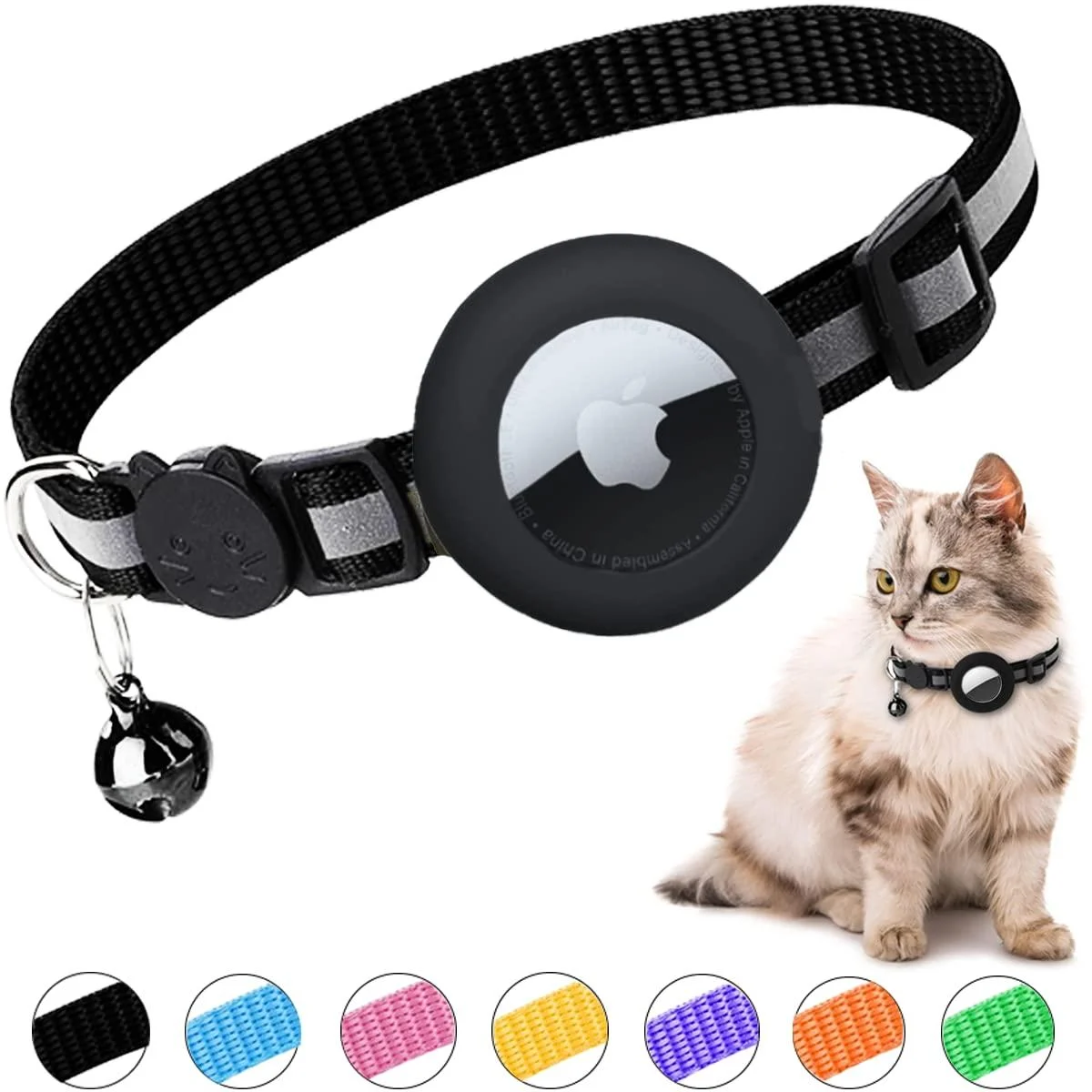 Smpili Airtag Cat Collar, Reflective Kitten Collar Breakaway with Airtag Holder, 0.4 Inches in Width Black