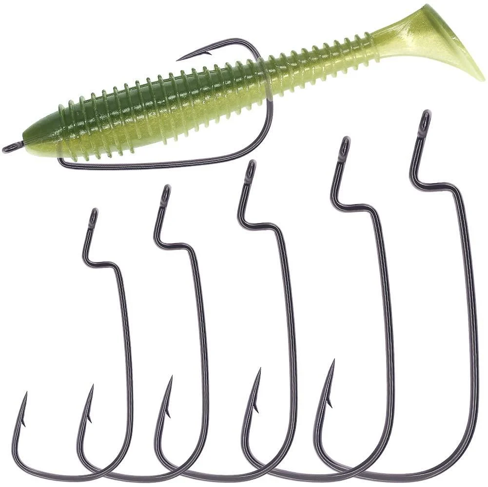 Ewg-Hooks-for-Bass-Fishing-Texas-Rig-Hooks-Offset-Extra-Wide-Gap-Plastic-Worm-Hook Set Freshwater Bass Rubber Worms Bulk Big Fish Swim Bait Lures Hook Kit 1/0 2/0 3/0 6/0 25 - 50 Pack 2/0 25 Pack