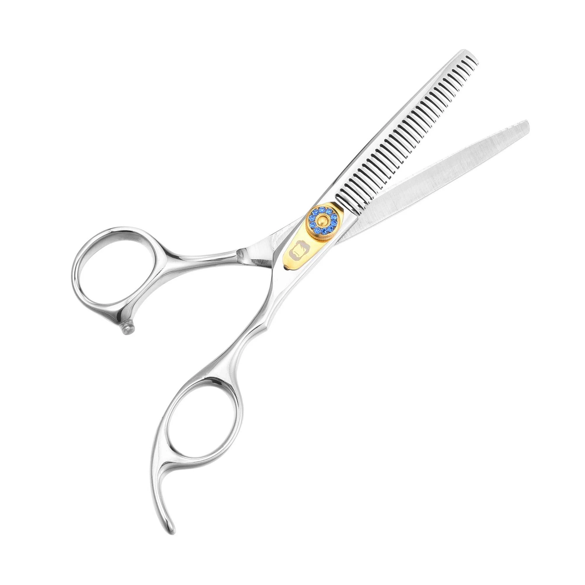 Filhome Thinning Scissors for Dogs Professional Thinning Shears for Pets Double Sided Blades Stainless Steel Pet Cat Shears for Grooming Dogs Cats Blue Crystal Screw
