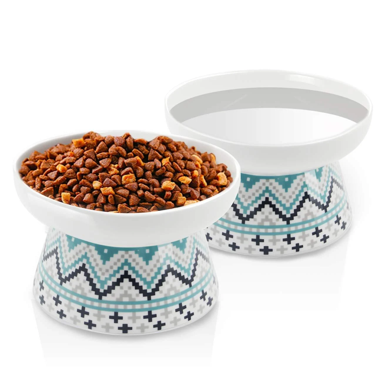Frewinky Cat Bowls,Elevated Cat-Bowls Anti Vomiting,Ceramic cat Dishes,Raised Cat Food and Water Bowl Set for Flat Faced Cats and Small Dogs,12 Oz Blue