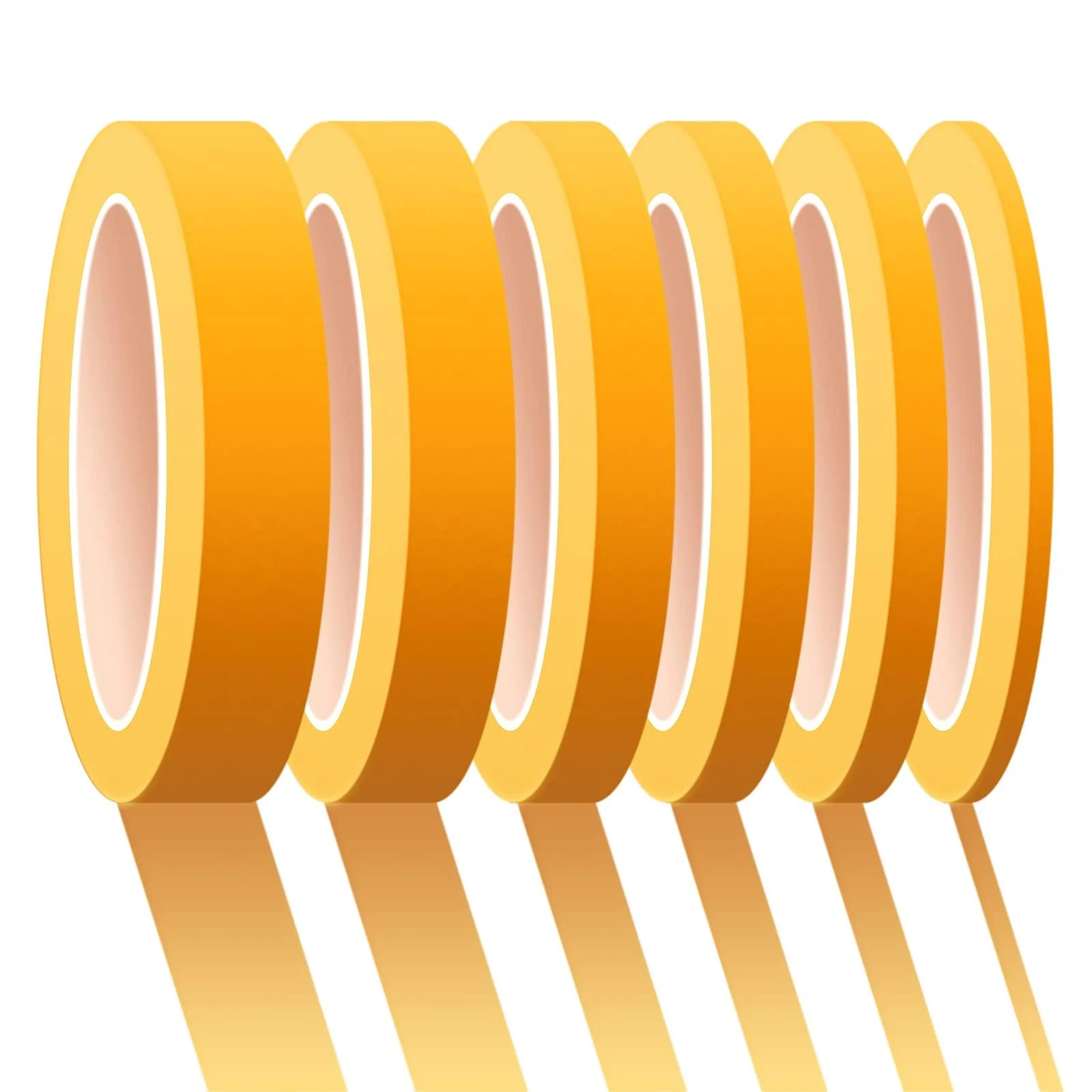PETDCHEB 6 Rolls Fine Line Tape 1/16 1/8 1/5 2/5 1/2 3/4 inches x 55 Yard Fineline Masking Tape Painter Tape Adhesive Automotive for DIY Car Auto Paint (Yellow)