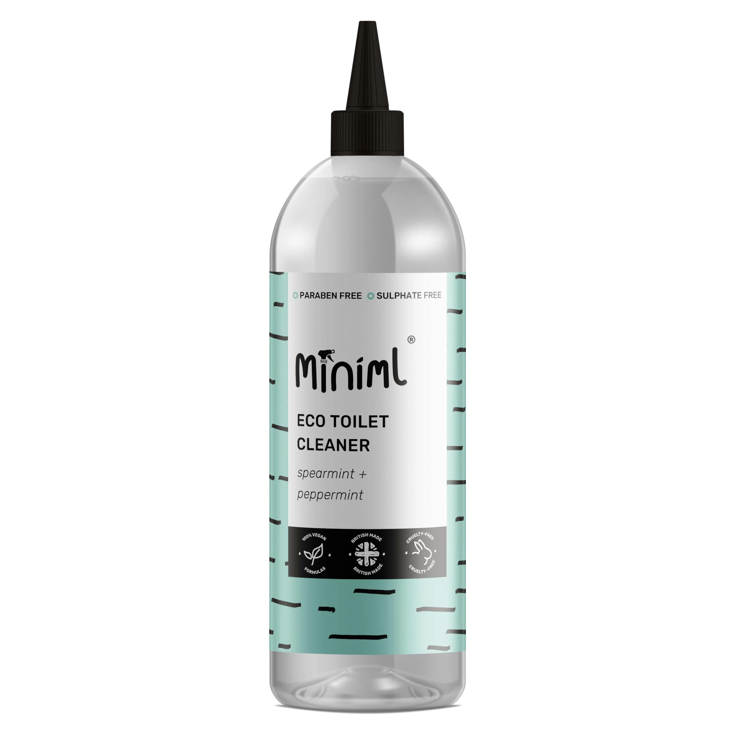 Miniml Eco Toilet Cleaner Spearmint & Peppermint 1L - All Natural Limescale Remover Descaler and Heavy Duty Refill Rim & Bowl Cleaning Liquid Antibacterial Bleach - 100% Vegan & Cruelty Free
