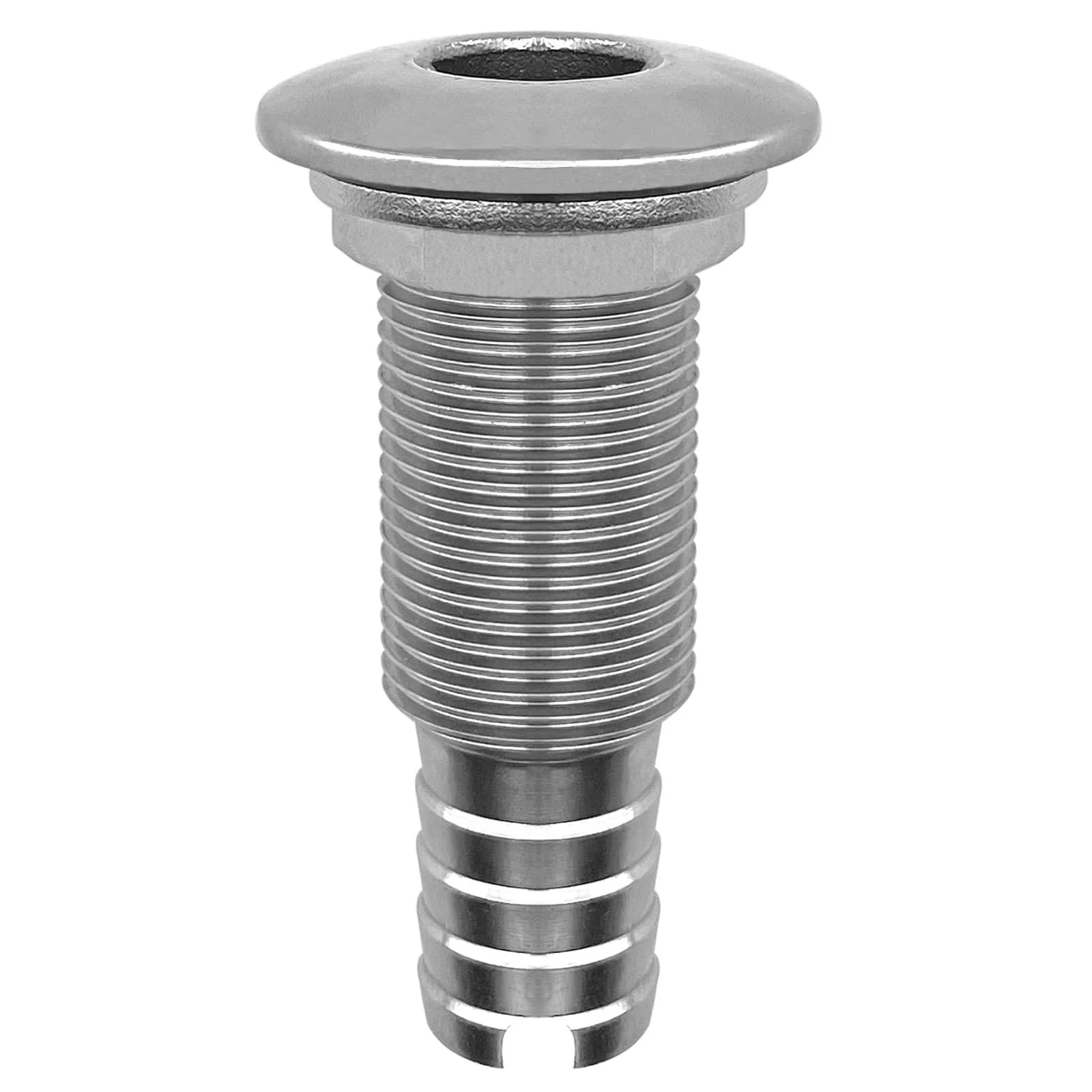 ISURE MARINE Stainless Steel Barbed Standard Length Straight Thru-Hull Marine Barbed Hose Thru Drain Connector 1" w/Nut Boat Plumbing Fittings for Boats, Yachts, Marine