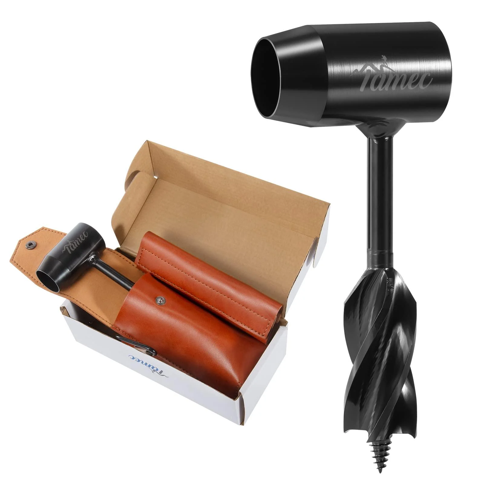 TAMEC Bushcraft Hand Auger Wrench | Scotch Eye Wood Auger | Manual Hand Auger Wrench for Camping Shelter Building | Survival Settlers Wrench Backpack Camping Gear, Black