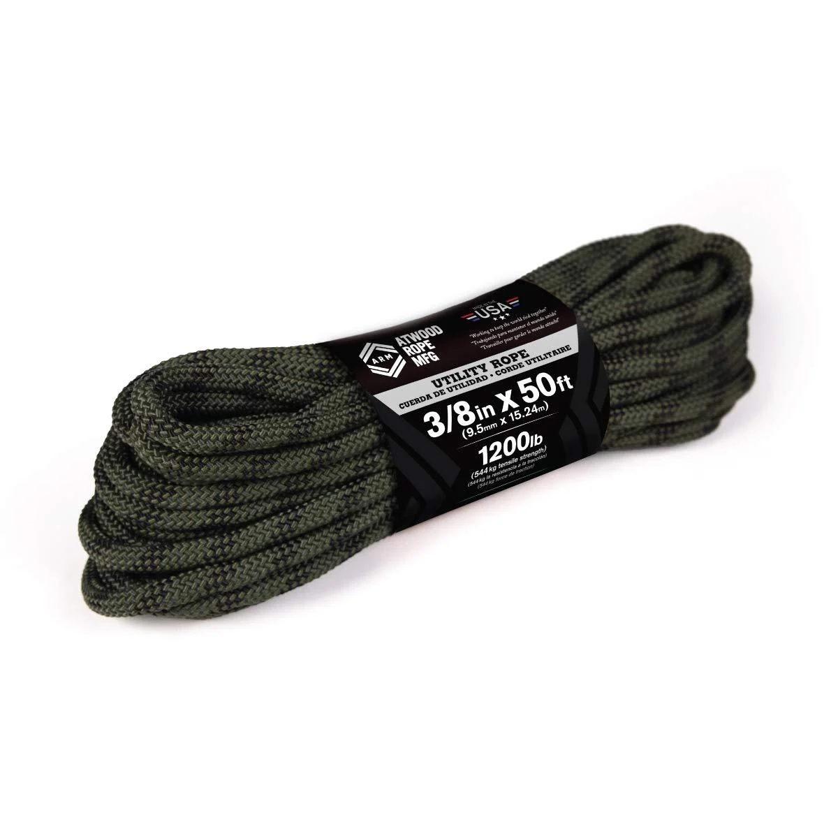 Atwood Rope MFG 3/8 inch 50ft Braided Utility Rope. Camouflage, 50ft Made in USA, Lightweight Strong Versatile Rope for Camping, Survival, DIY, Knot Tying
