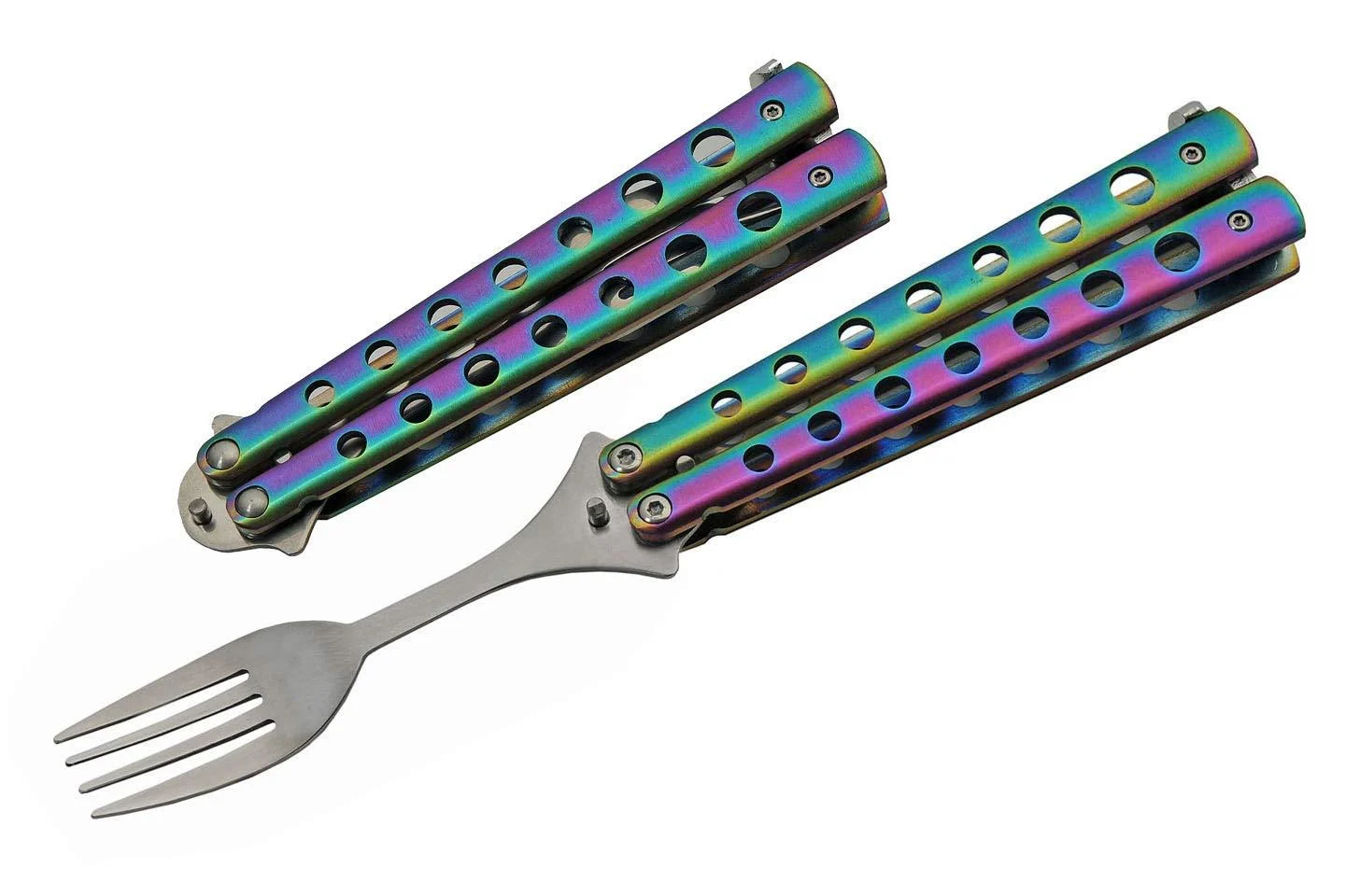 SZCO Supplies 9 Rainbow Finished Butterfly-Open Style Travel/Camping Fork (211520-RB)