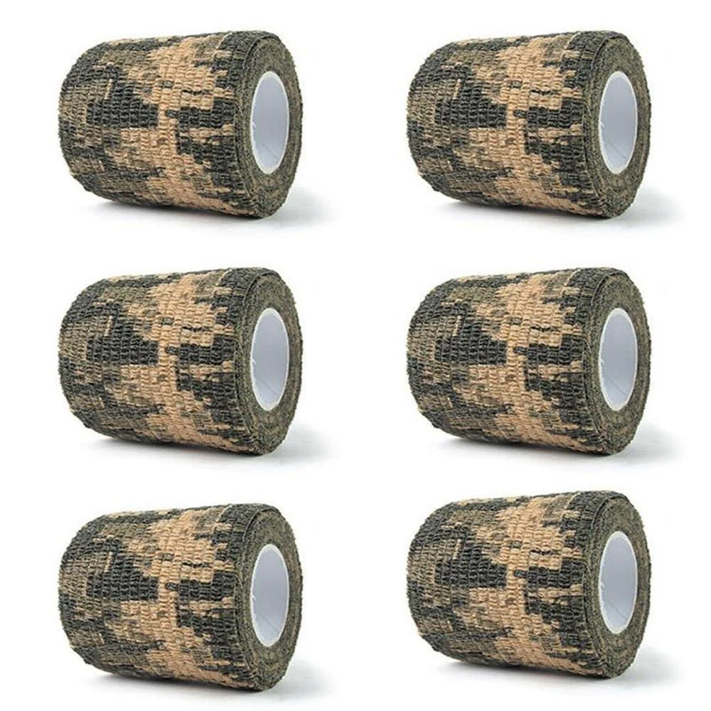 6 Rolls Self Adhesive Camo Bandage Wrap 2.95 Inch Wide 5 Yard Camo Non-Woven Stretchy Stealth Tape for Outdoor Tactical Gear Hunting Climbing Stick Camera Improve Grip Digital Camo